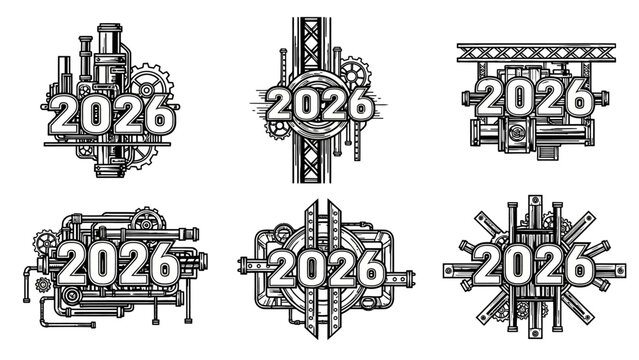 Steampunk-inspired 2026 New Year designs with intricate mechanical elements and industrial flair
