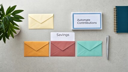 Flat Lay of Color Coded Envelopes Forming a Tidy Pension Timeline