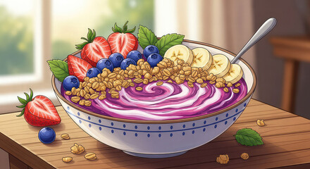 Delicious acai bowl with fresh fruit and granola for a healthy lifestyle