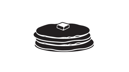 Pancakes stack with butter simple black and white vector illustration breakfast food icon isolated on white background