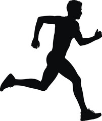 Black silhouette of a male runner in motion running