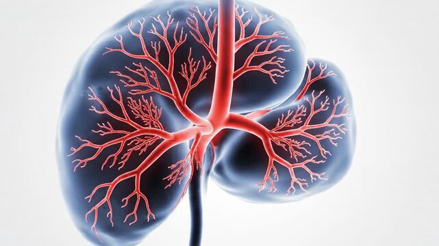 3D animation of splenic artery branching and parenchymal vasculature