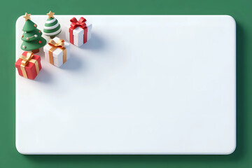 Naklejka premium 3D render Christmas holiday background, white green, gifts presents, trees festive season celebration, copy space frame