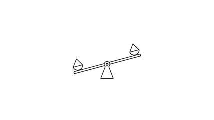 Fototapeta premium Seesaw balance scale with water drops simple line art illustration concept for equilibrium and comparison