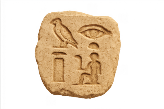 Ancient egyptian hieroglyphs carving on weathered stone tablet