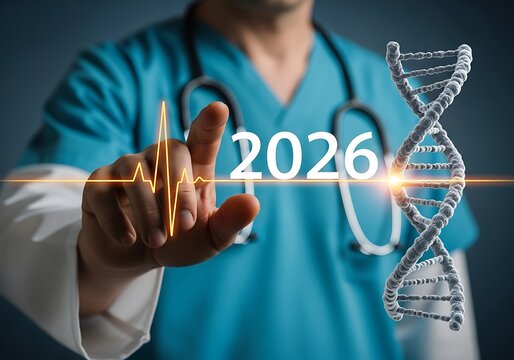 Doctor Touches 2026 with Heartbeat Line and D N A Helix - Powered by Adobe