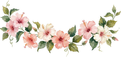 Hibiscus flower ornament watercolor border for invitation
