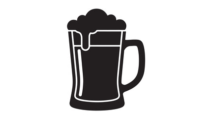 Black beer mug icon with foam simple flat vector design element isolated on white background