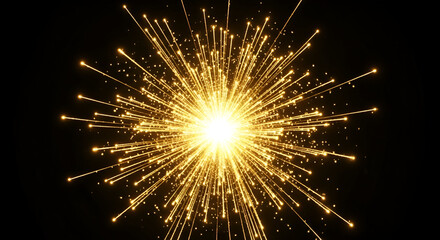 Obraz premium Abstract golden light burst on black background symbolizing explosion and energy