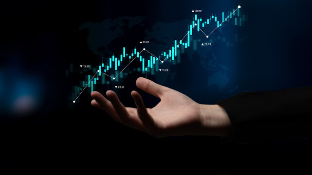 Stock market analysis with candlestick chart and price movement trend line, highlighting global financial trends, stock trading, and investment strategy insights Latch