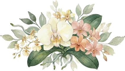 An Orchid Flower Ornament watercolor for Invitation Border
