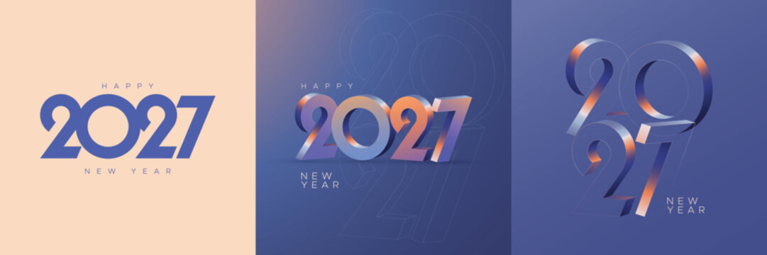 Stylish 3D gradient typography celebrating 2027 with modern color tones and clean layouts, ideal for New Year greeting cards, posters, branding, and digital celebrations