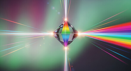 Prismatic diamond refracts light into vibrant rainbow spectrum on abstract background