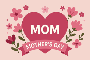 Mother's Day heart with flowers and ribbon design 
