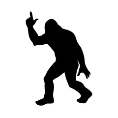 black bigfoot sasquatch doing rock on hand gesture icon silhouette isolated