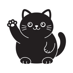 Cute Black Cat Clipart Waving Kawaii Silhouette Illustration
