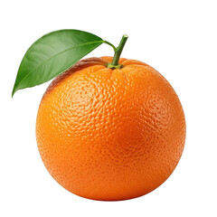 Fresh ripe orange fruit with green leaf isolated on transparent background