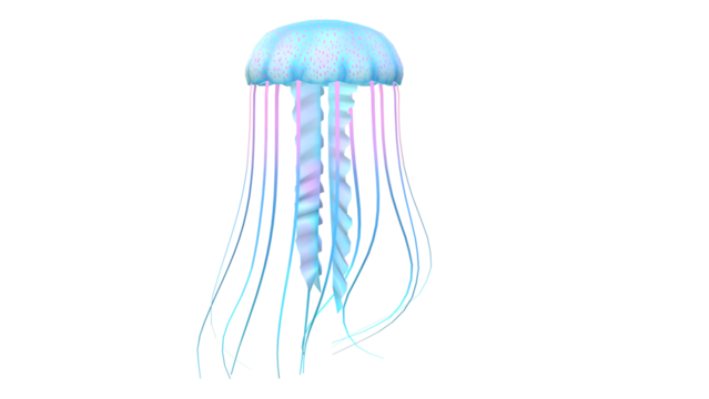 Elegant jellyfish with flowing tentacles in shades of blue and pink against a stark creating a mesmerizing underwater aesthetic