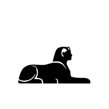 Silhouette of an Egyptian sphinx lying in a relaxed pose. Simple ancient symbol suitable for logos, history themes, cultural designs, icons, and educational illustrations
