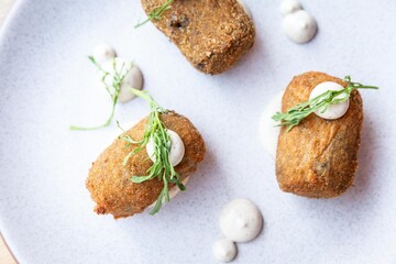 Vegetable croquettes with herbs, restaurant starter