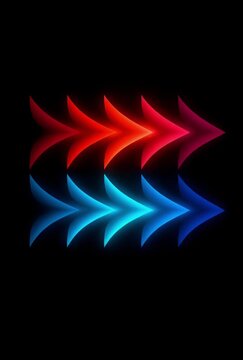 Dynamic neon arrows moving forward in sequence, a vivid abstract background for technology, progress, or direction concepts with vibrant colors