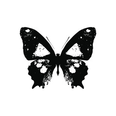 Black and white illustration of a butterfly with detailed wings grunge vintage retro vector art