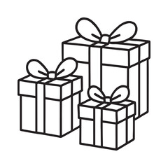 Obraz premium Simple line art illustration of three various sized gift boxes with bows coloring page