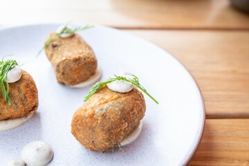 Vegetable croquettes with herbs, restaurant starter