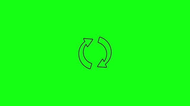 White outline circular arrows symbol on a bright green background Keywords: refresh, reload, repeat, recycle, loop, circular, arrows, symbol, icon, update...4k