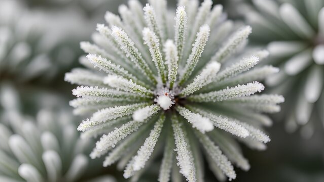 Close-up of a frosty pine branch, showcasing intricate ice crystals and winter's beauty. - Powered by Adobe