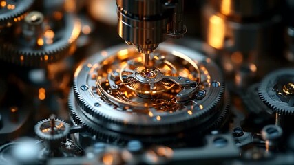 Intricate watch mechanism with gears and gold accents