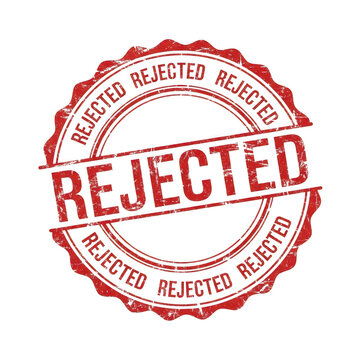 Red rejected stamp emblem with textured detail isolated on transparent background