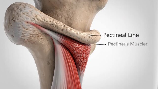 Anatomical Illustration: Human Pectineal Line and Pectineus Muscle on Femur