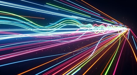 Abstract colorful light trails background illuminating futuristic connection