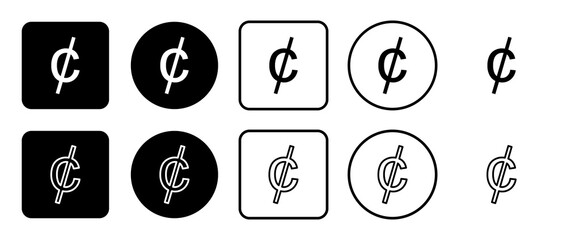 Icon set of cent symbol. Filled, outline, black and white icons set, flat style.  Illustration on transparent background
