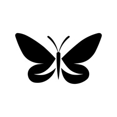 A large butterfly symbol in the center. Isolated black symbol. Illustration on transparent background