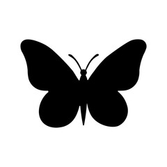 A large butterfly symbol in the center. Isolated black symbol. Illustration on transparent background
