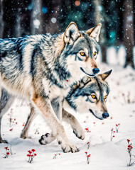 Oil painting of the wolf with its surroundings. Vector converted to image 6