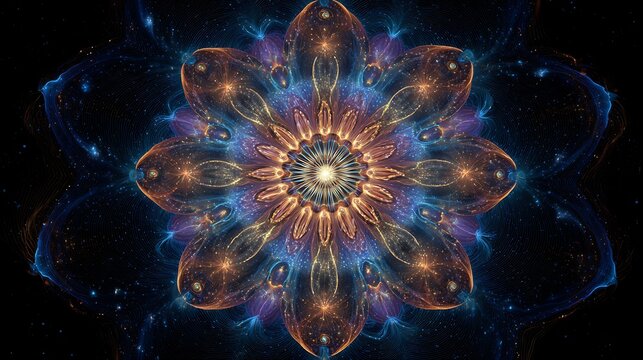 Vibrant fractal mandala with cosmic colors and intricate patterns