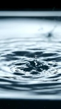 Extreme slow motion close-up of a water droplet creating expanding concentric ripple waves that intersect and echo across the pristine surface subtle, fluid, intersect