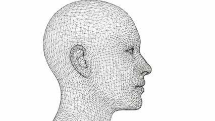 Wireframe Human Head Profile Digital Art.