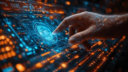 Hand Interacting with Futuristic Digital Interface