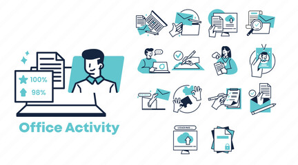 Office Activity and Business Operations Vector Illustration Set.