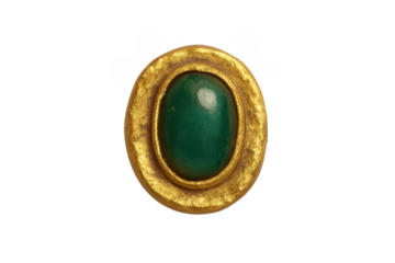 Vintage gold brooch featuring a green jade gemstone