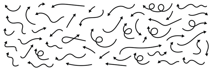 Doodle arrows icons set. Hand drawn arrow icon with various directions. Isolated on a white background