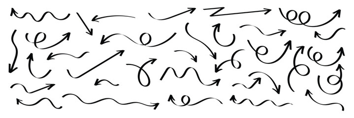 Hand drawn arrow vector icons set. Sketch arrow design for business plan and education. Vector illustration. EPS 10