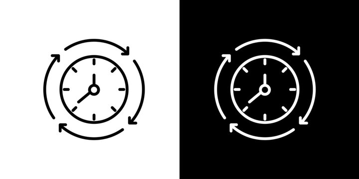 Time management and productivity icons clock with arrows indicating cyclical process or workflow