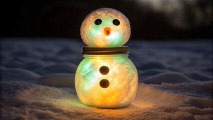Christmas scary weird dark snowman glowing snow jar winter night festive light creative outdoor