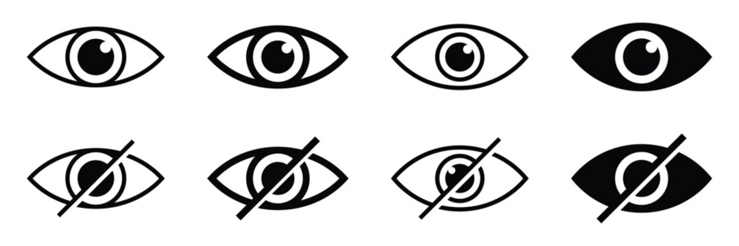 See and unsee eyes vector icon set. View icon. Eye icon set. Vision icon, see view icons, eyesight symbol, sight symbol vector illustration on white background