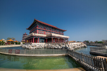 Obraz premium The seals in the pond of the eight immortals pavilion in Penglai, China